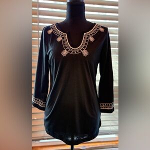 Chic Black Embroidered Women's Blouse